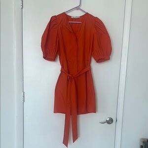 Elegant Orange Puff Sleeve Dress